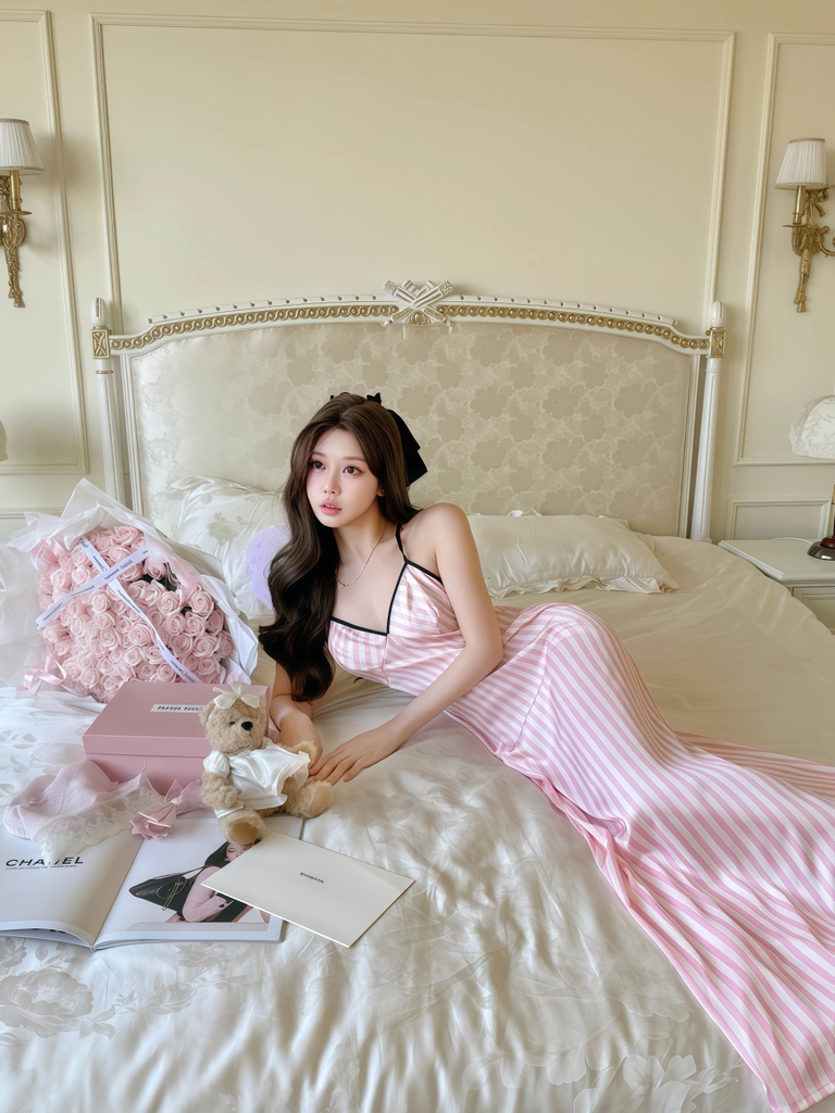Váy 2 dây sọc Hồng dài