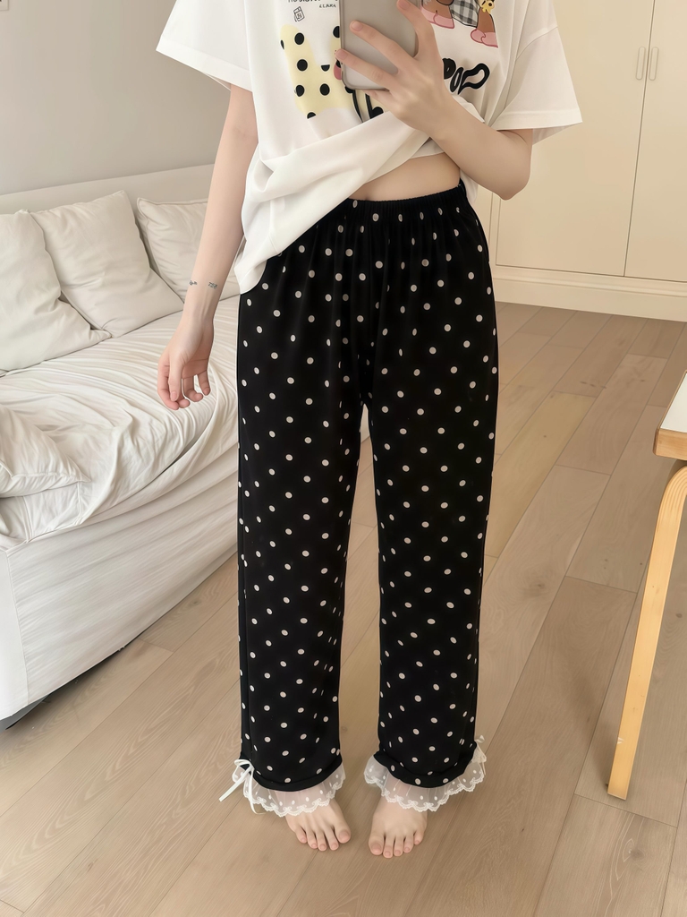 Tnqd cotton chấm bi quần đen