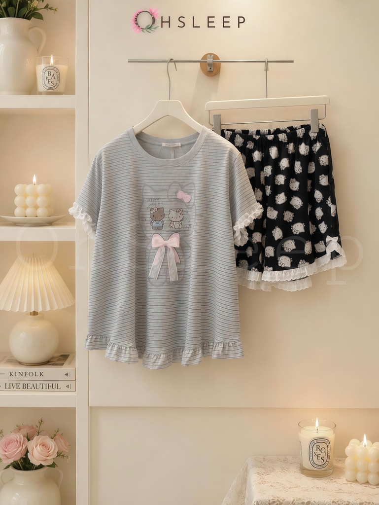 Đùi cotton kitty Đen Hồng