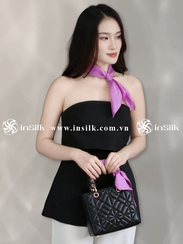 Khăn lụa tơ tằm | combo khăn Twilly & khăn lụa vuông 55*55 | InSilk - Hồng hy (hồng)