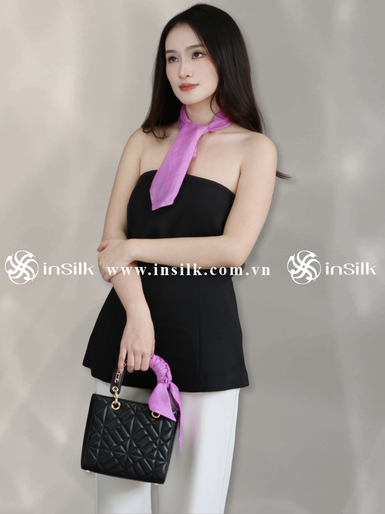 Khăn lụa tơ tằm | combo khăn Twilly & khăn lụa vuông 55*55 | InSilk - Hồng hy (hồng)