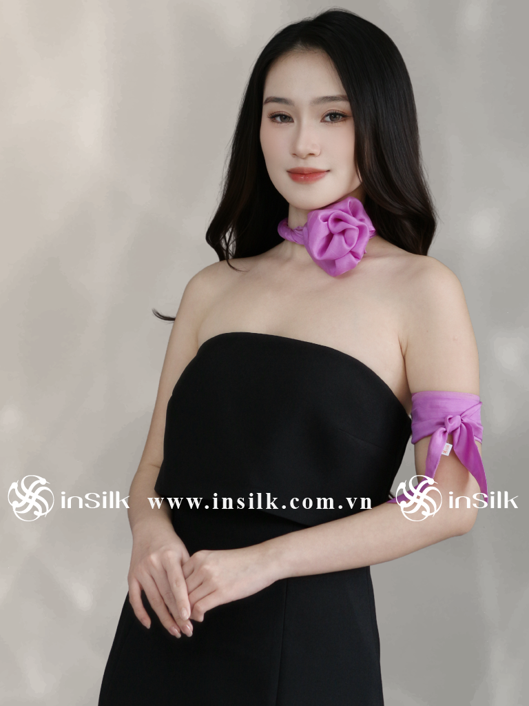 Khăn lụa tơ tằm | combo khăn Twilly & khăn lụa vuông 55*55 | InSilk - Hồng hy (hồng)