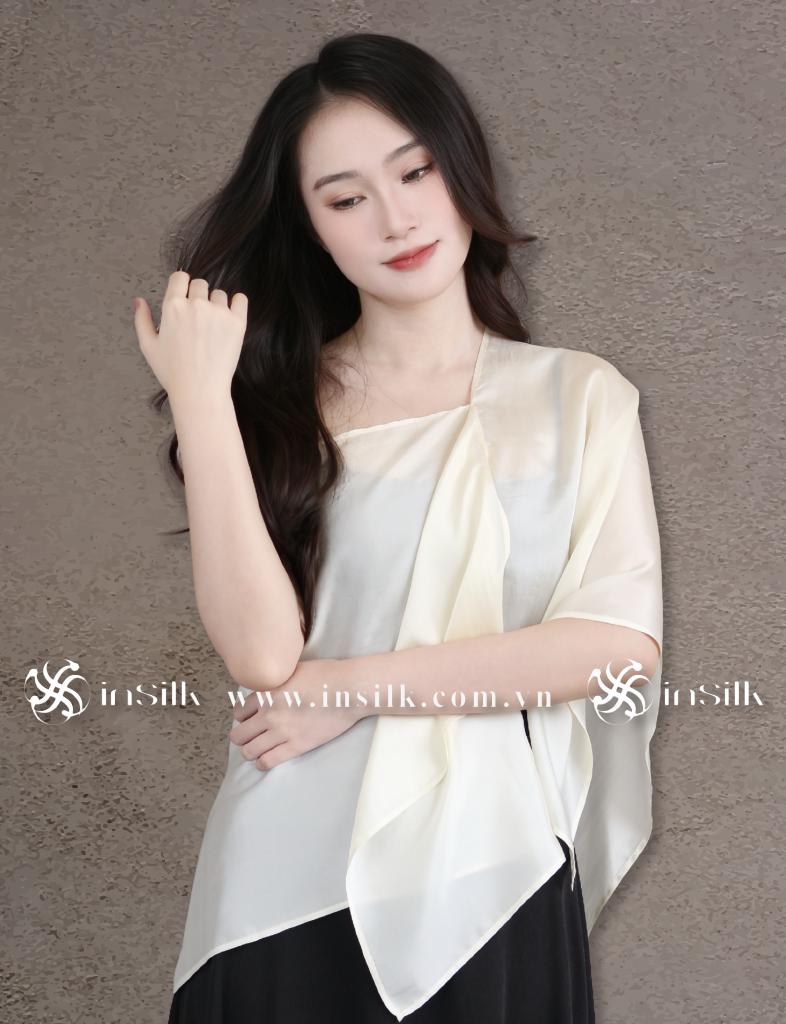 Khăn lụa tơ tằm | khăn choàng lụa - đôi | InSilk - Tố hy (Kem)