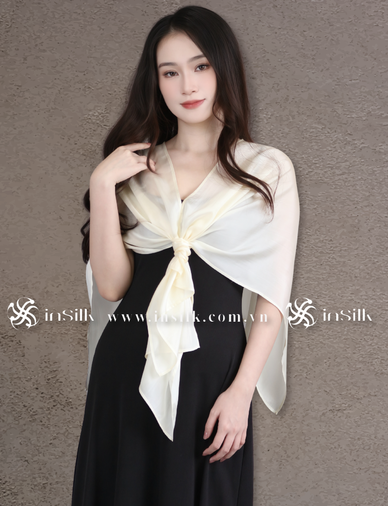 Khăn lụa tơ tằm | khăn choàng lụa - đôi | InSilk - Tố hy (Kem)