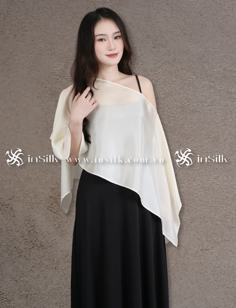 Khăn lụa tơ tằm | khăn choàng lụa - đôi | InSilk - Tố hy (Kem)