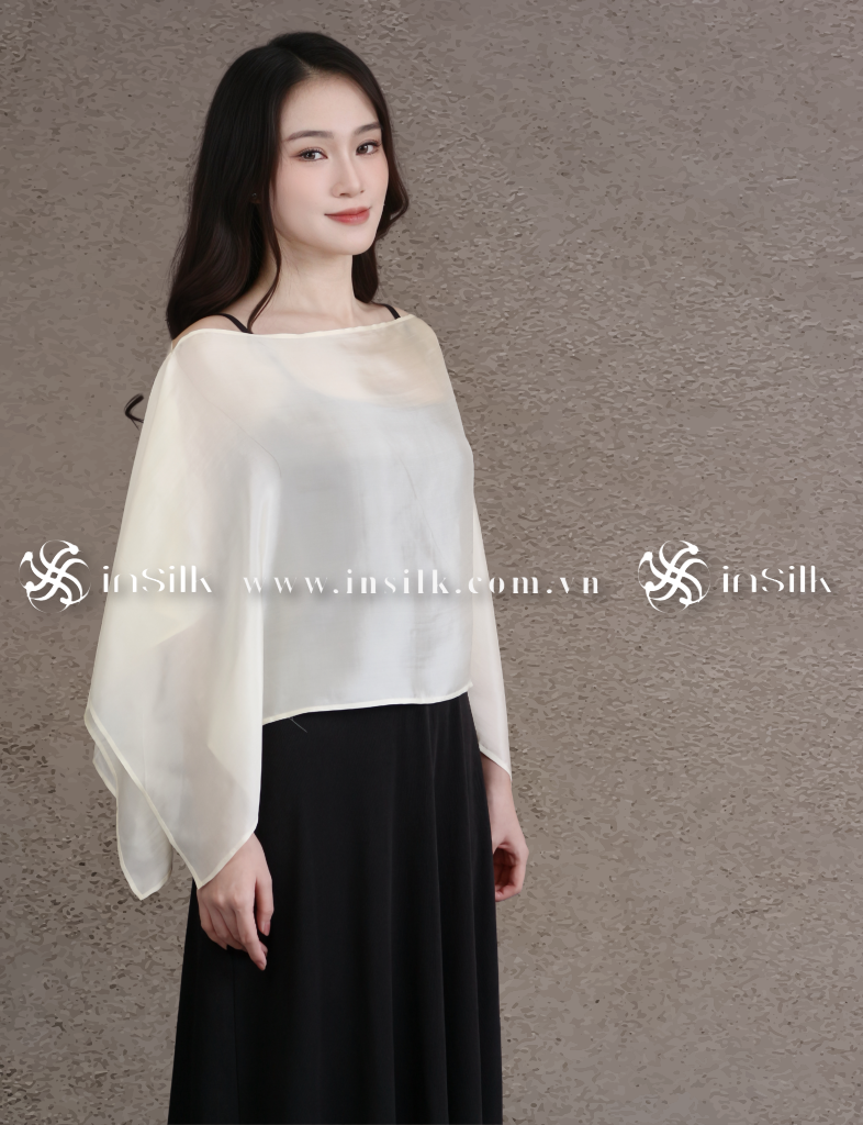 Khăn lụa tơ tằm | khăn choàng lụa - đôi | InSilk - Tố hy (Kem)