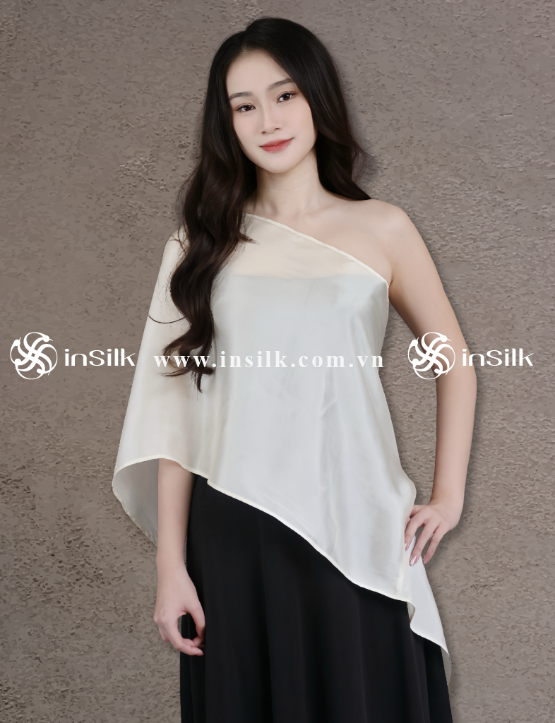 Khăn lụa tơ tằm | khăn choàng lụa - đơn | InSilk - Tố hy ( kem)