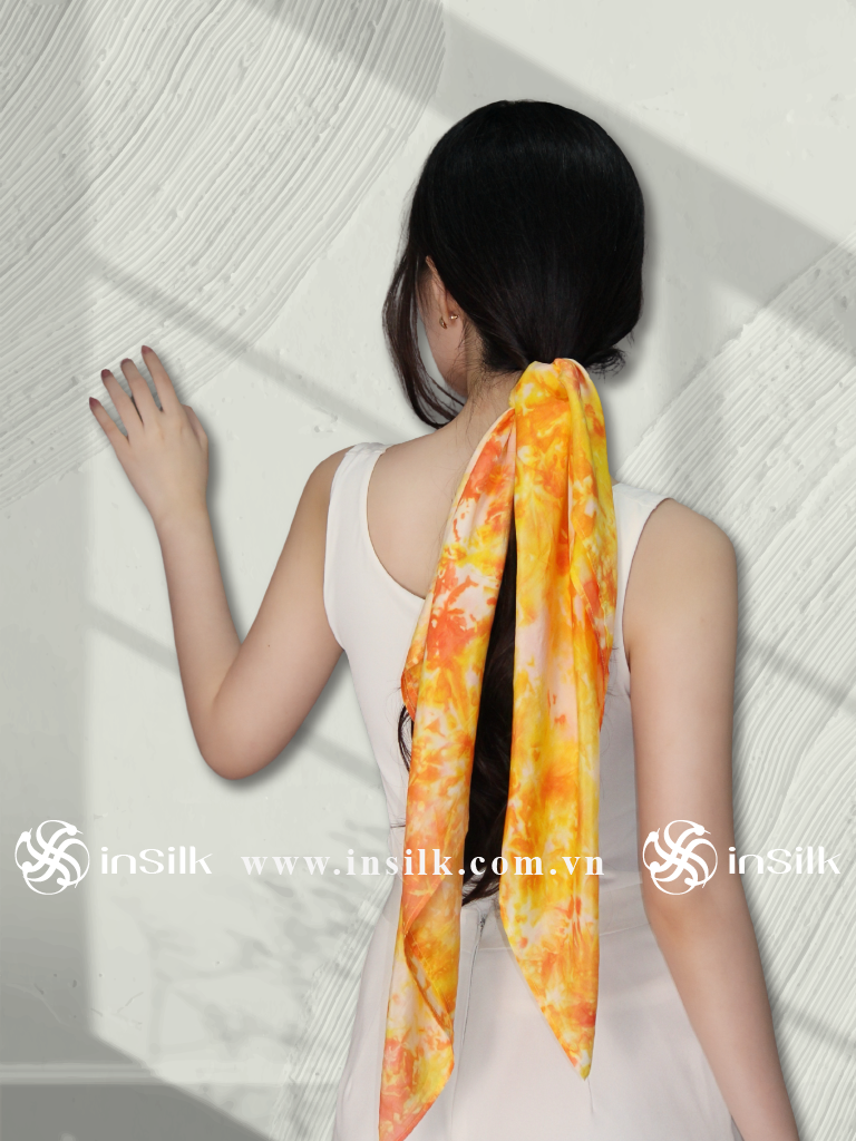 Khăn lụa tơ tằm | khăn lụa vuông 90*90 | InSilk - Hoàng vân (cam, vàng)
