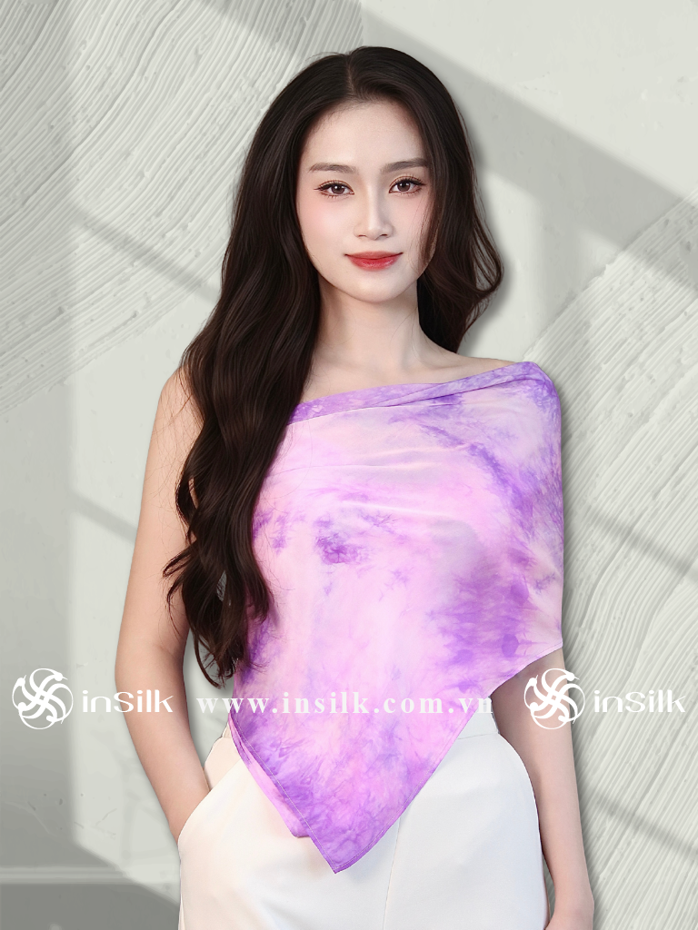 Khăn lụa tơ tằm | khăn lụa vuông 90*90 | InSilk - Khuê vân (hồng, tím)