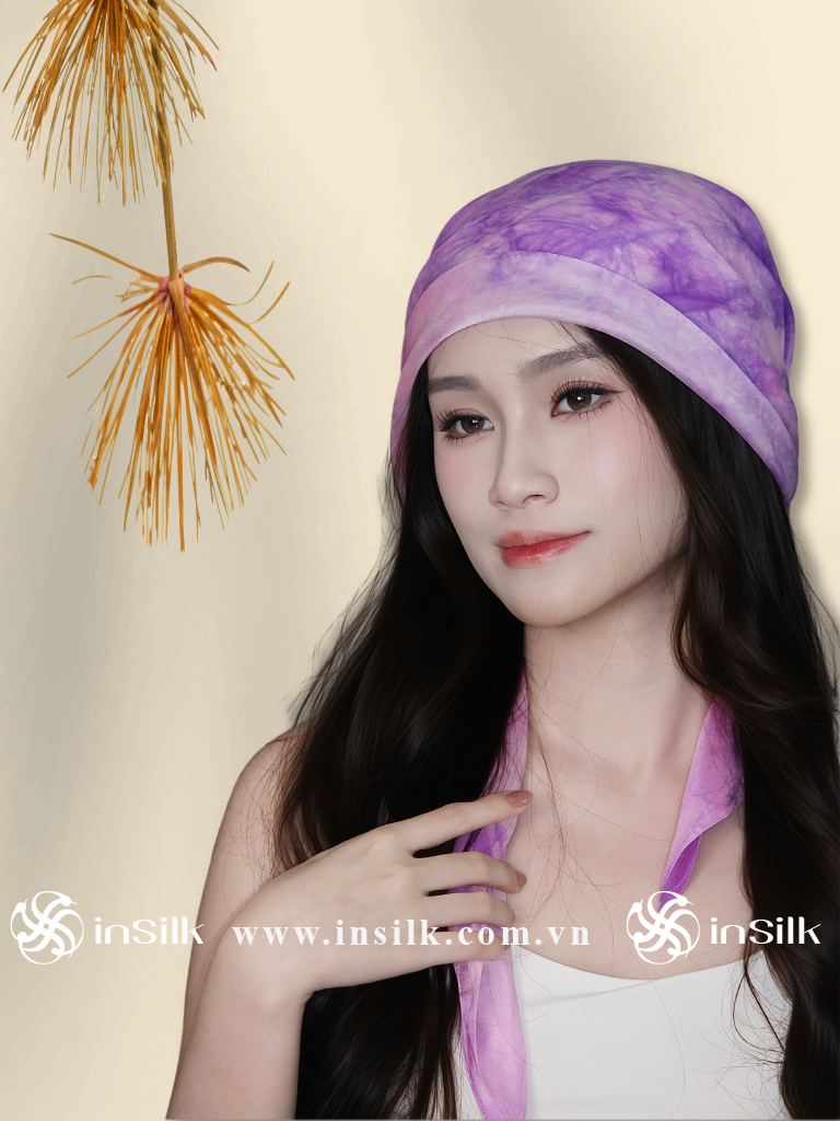 Khăn lụa tơ tằm | khăn lụa vuông 90*90 | InSilk - Khuê vân (hồng, tím)