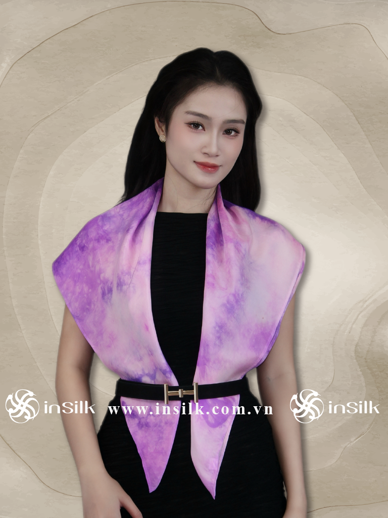 Khăn lụa tơ tằm | khăn lụa vuông 90*90 | InSilk - Khuê vân (hồng, tím)