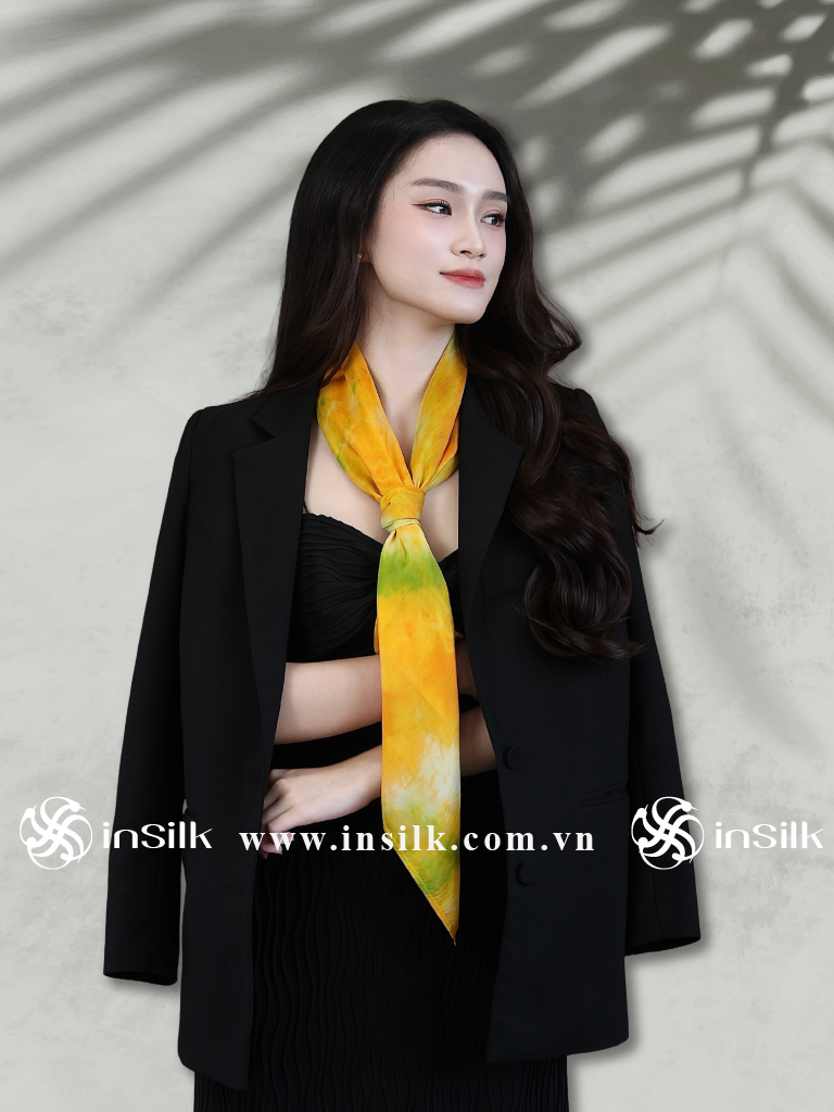 Khăn lụa tơ tằm | khăn lụa vuông 90*90 | InSilk - Oanh Vân (vàng, xanh lá)