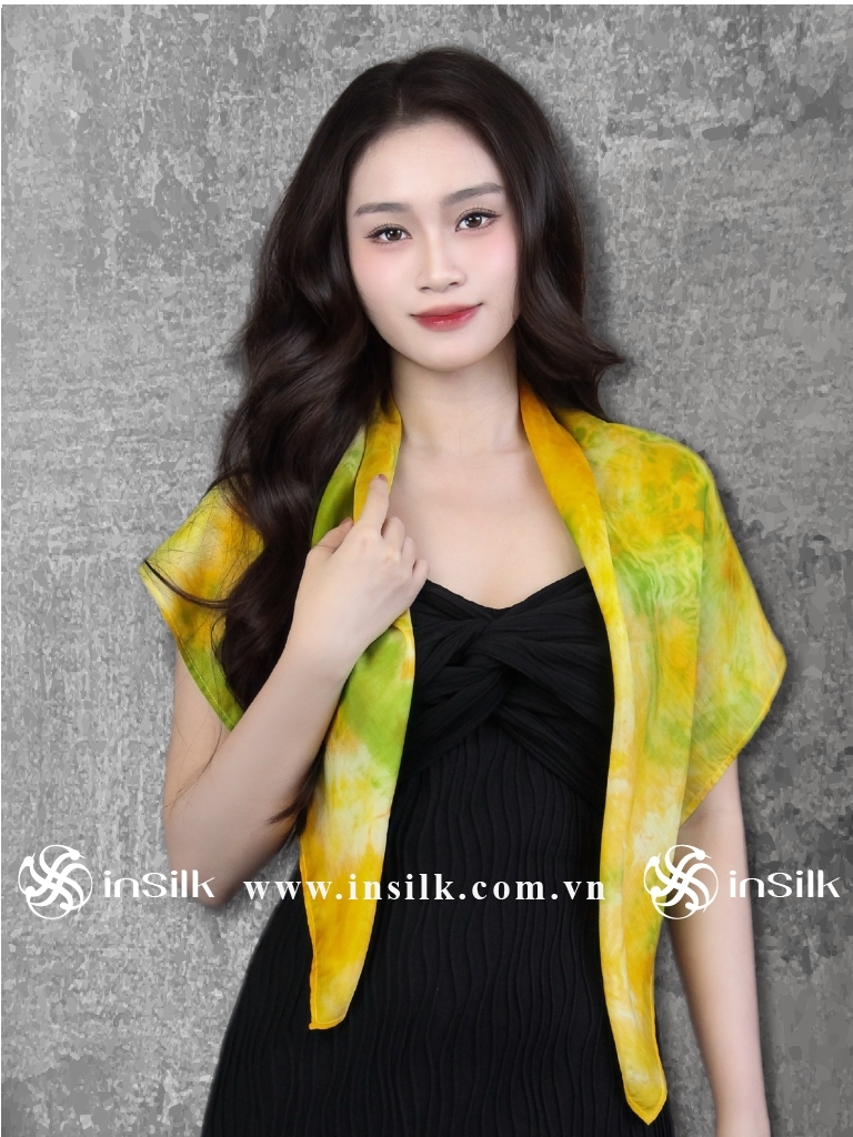 Khăn lụa tơ tằm | khăn lụa vuông 90*90 | InSilk - Oanh Vân (vàng, xanh lá)