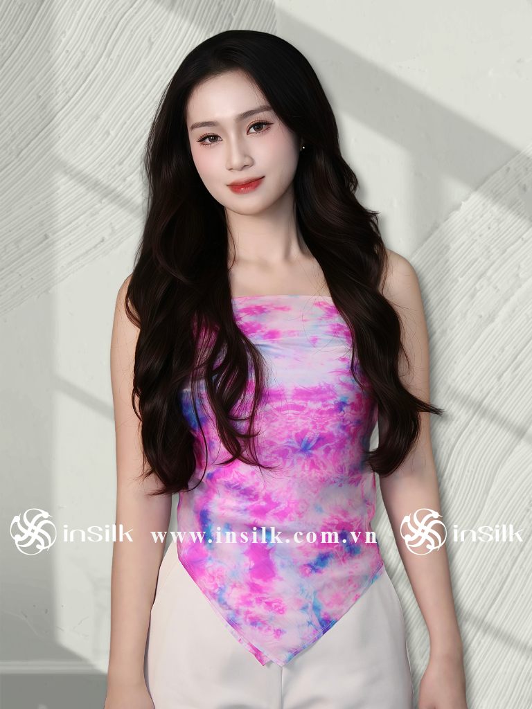 Khăn lụa tơ tằm | khăn lụa vuông 90*90 | InSilk - Tinh vân (hồng, xanh dương)