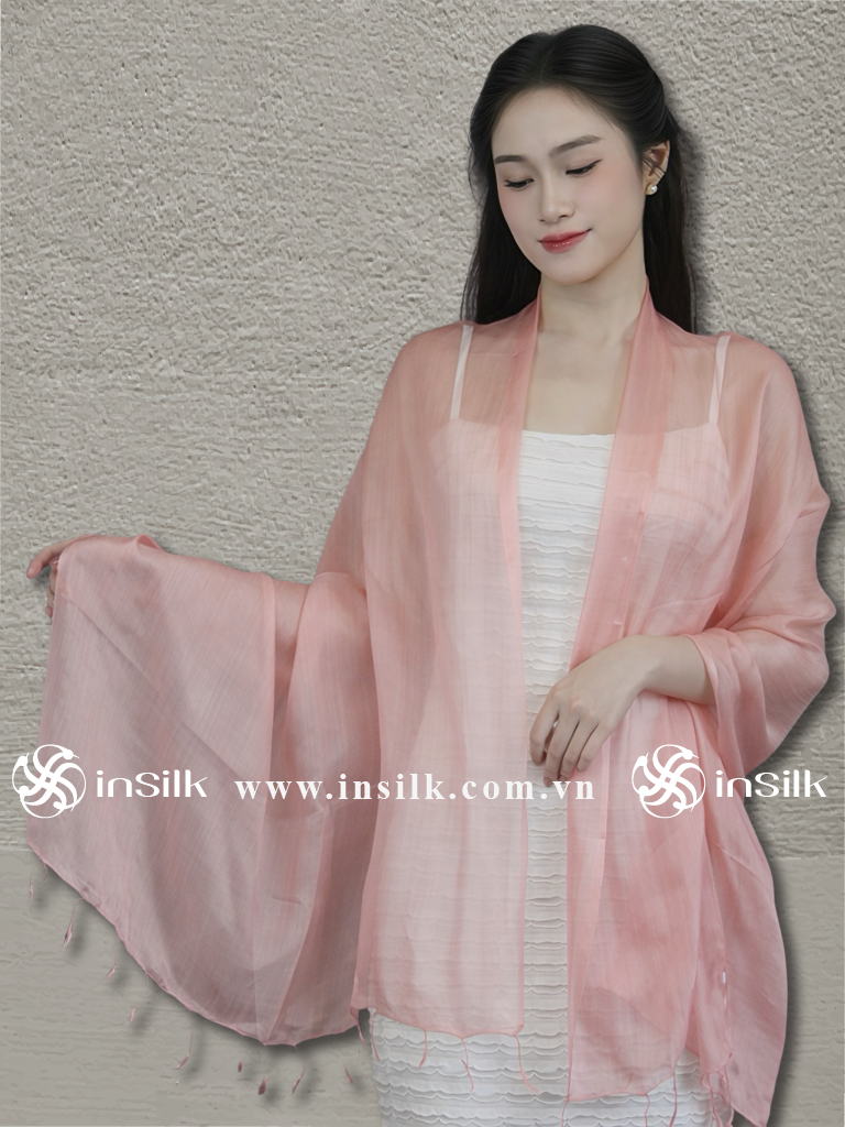 Khăn lụa tơ tằm | khăn quàng lụa (loại mỏng) | InSilk - Đào sương (hồng)