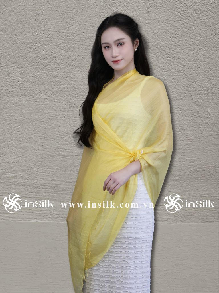 Khăn lụa tơ tằm | khăn quàng lụa (loại mỏng) | InSilk - Hoàng sương (vàng)