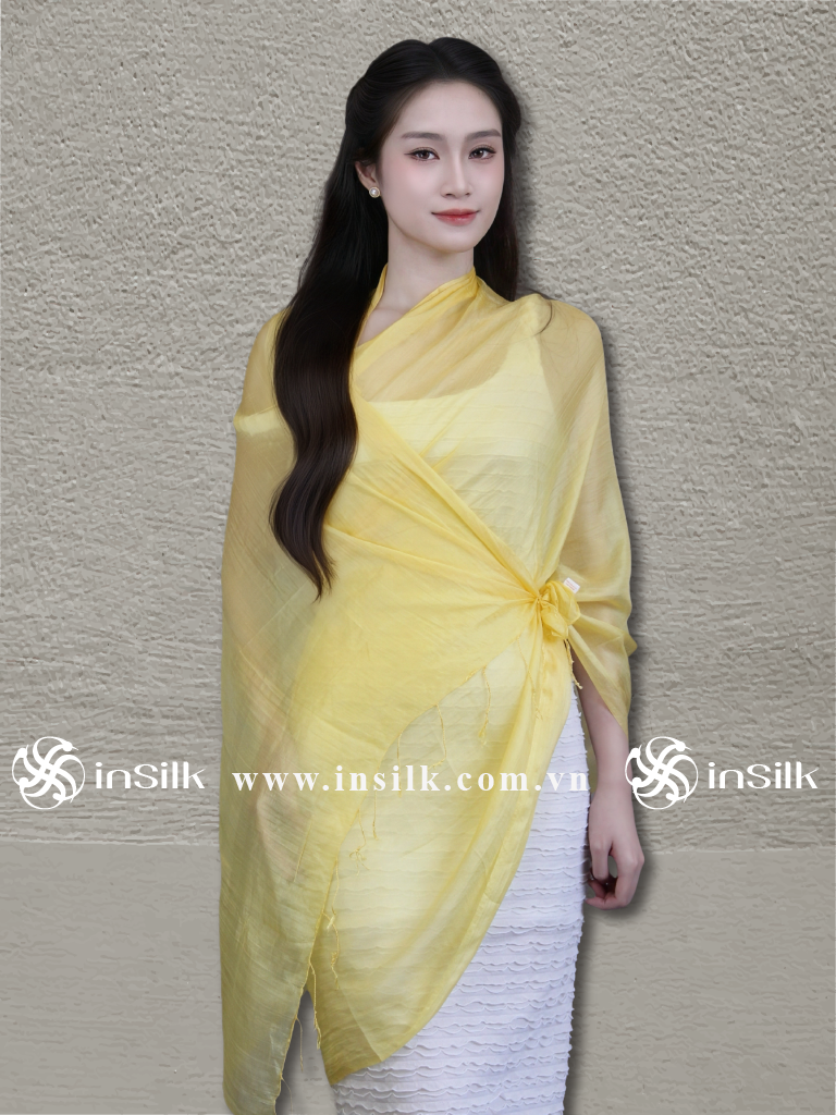 Khăn lụa tơ tằm | khăn quàng lụa (loại mỏng) | InSilk - Hoàng sương (vàng)