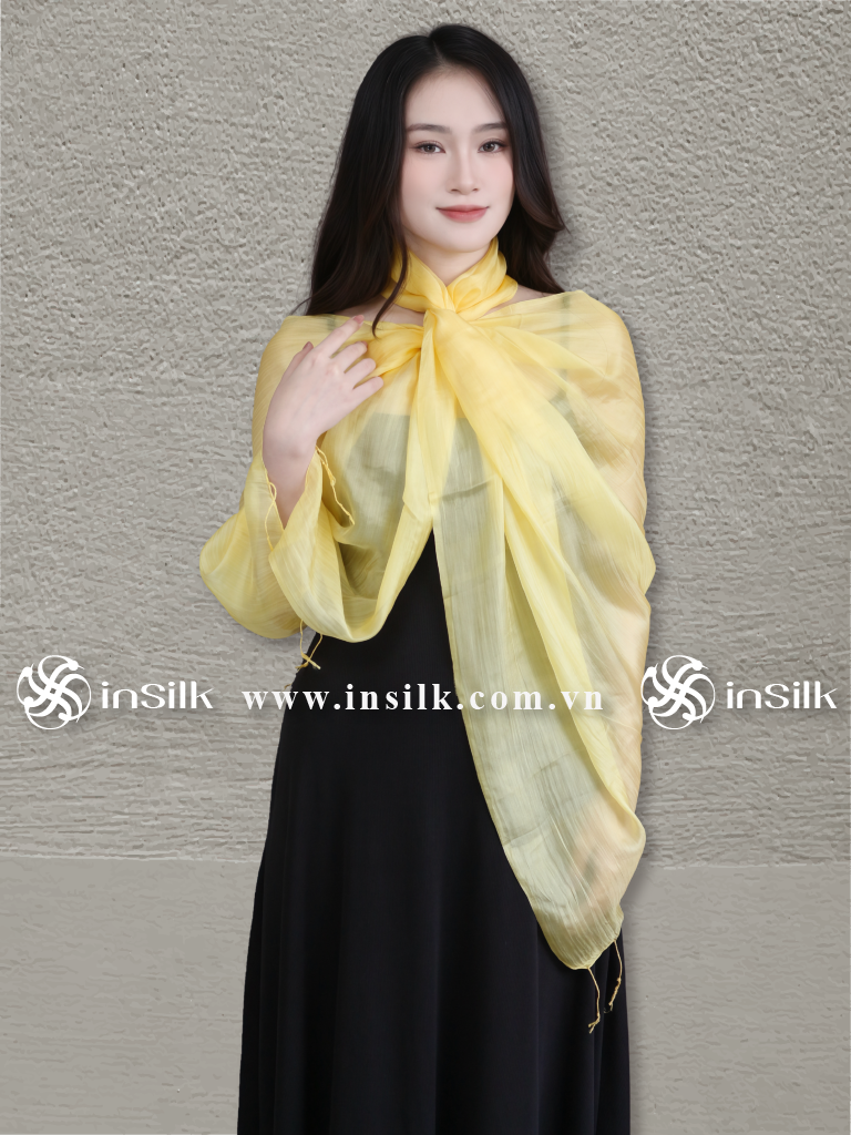 Khăn lụa tơ tằm | khăn quàng lụa (loại mỏng) | InSilk - Hoàng sương (vàng)