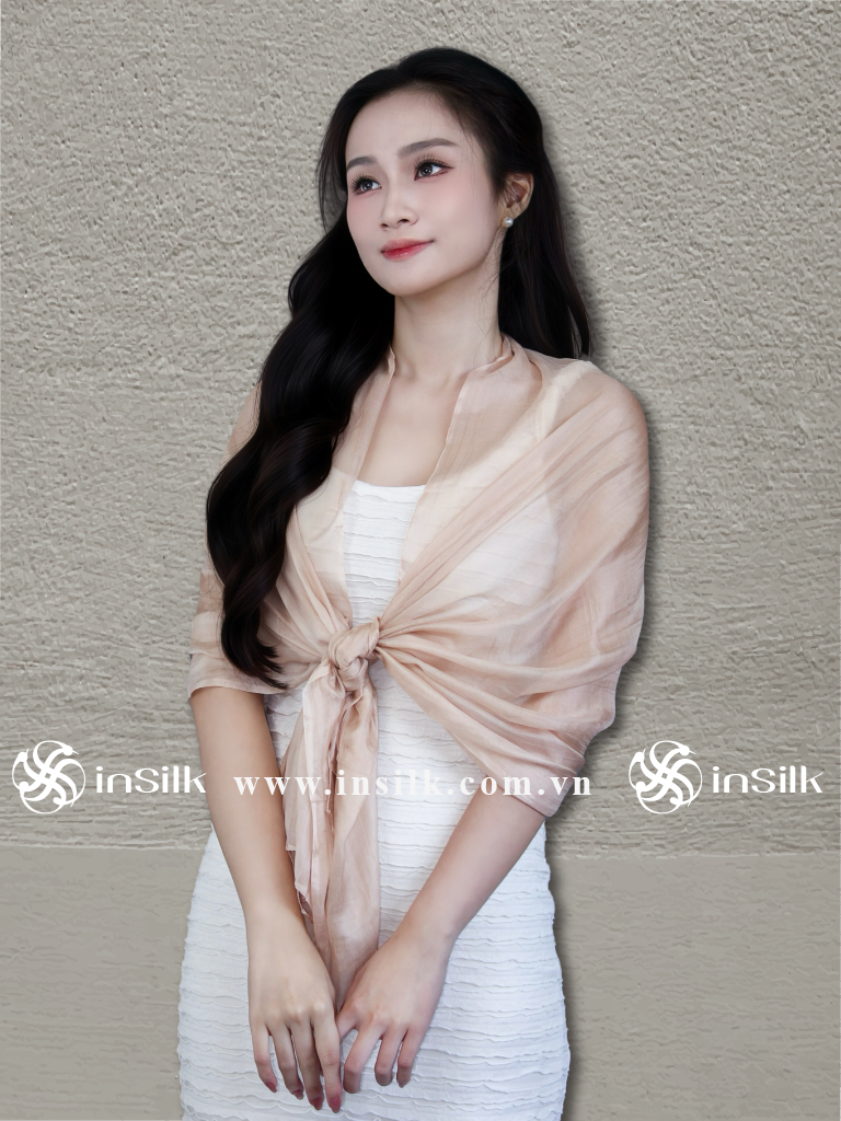 Khăn lụa tơ tằm | khăn quàng lụa (loại mỏng) | InSilk - Uyển sương (beige)