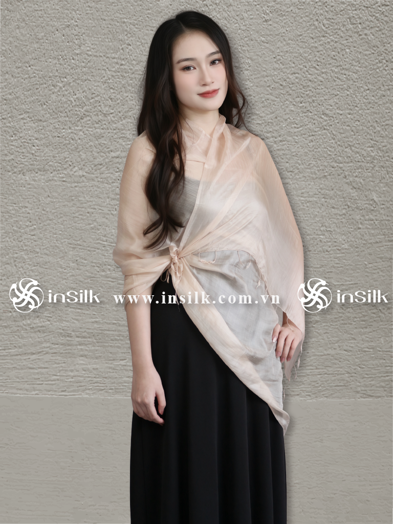 Khăn lụa tơ tằm | khăn quàng lụa (loại mỏng) | InSilk - Uyển sương (beige)