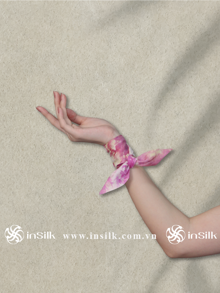 Khăn lụa tơ tằm | khăn Twilly | InSilk - Đào vân (hồng, vàng)