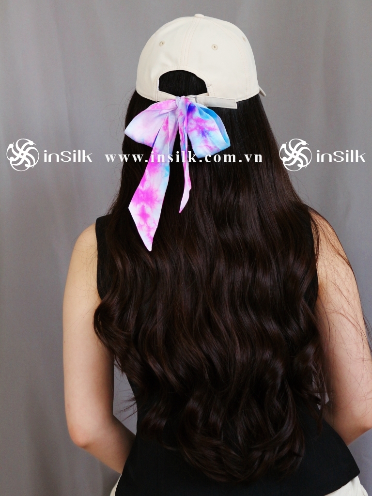 Khăn lụa tơ tằm | khăn Twilly | InSilk - Tinh vân (hồng, xanh dương)