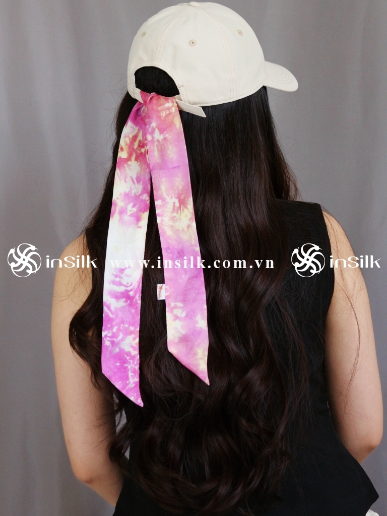 Khăn lụa tơ tằm | khăn Twilly | InSilk - Đào vân (hồng, vàng)