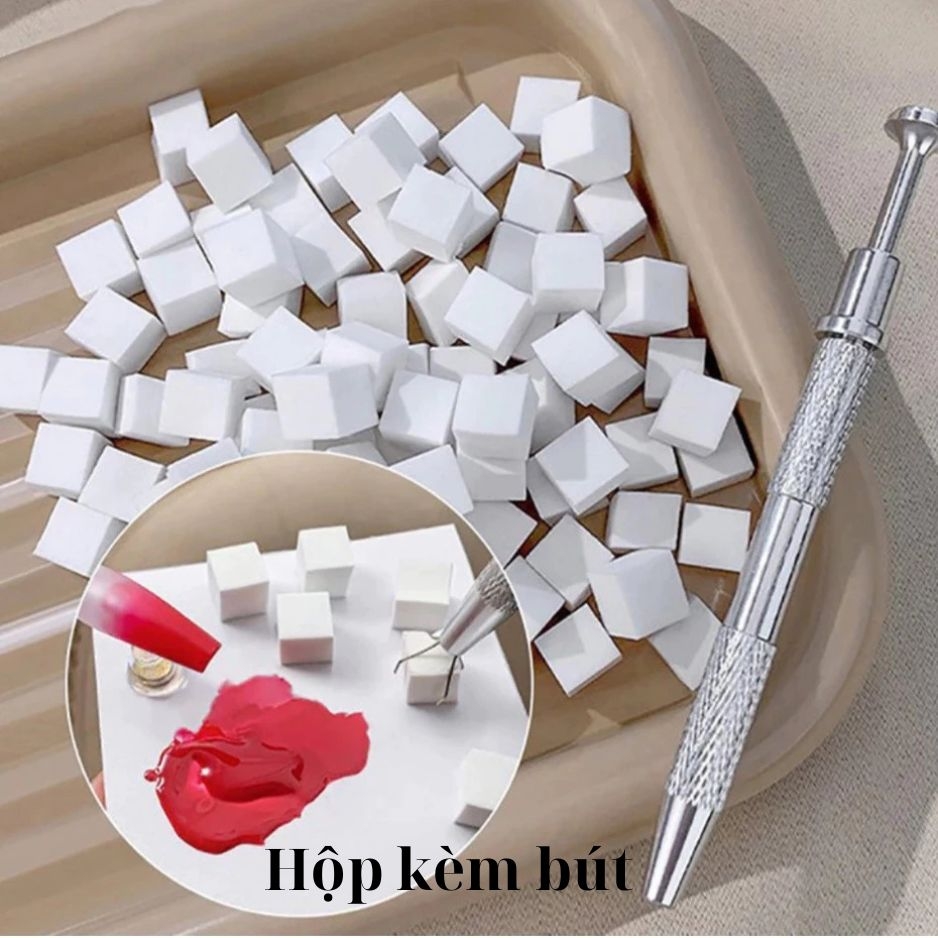 Hộp 100 Mút Dặm Ombre Nail Kèm Cán Gắn Mút