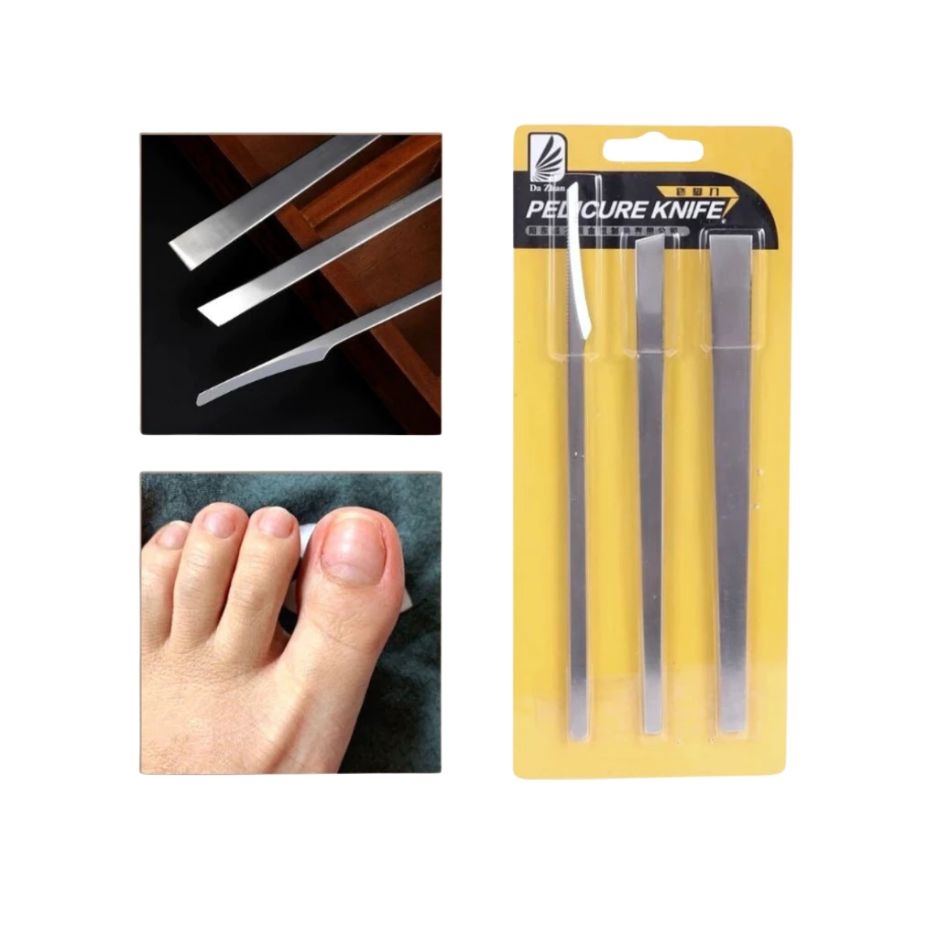 Bộ Dao Lấy Khóe Móng 3 Cây – Dao Lưỡi Cong, Thẳng, Xiên Chuyên Dụng Pedicure