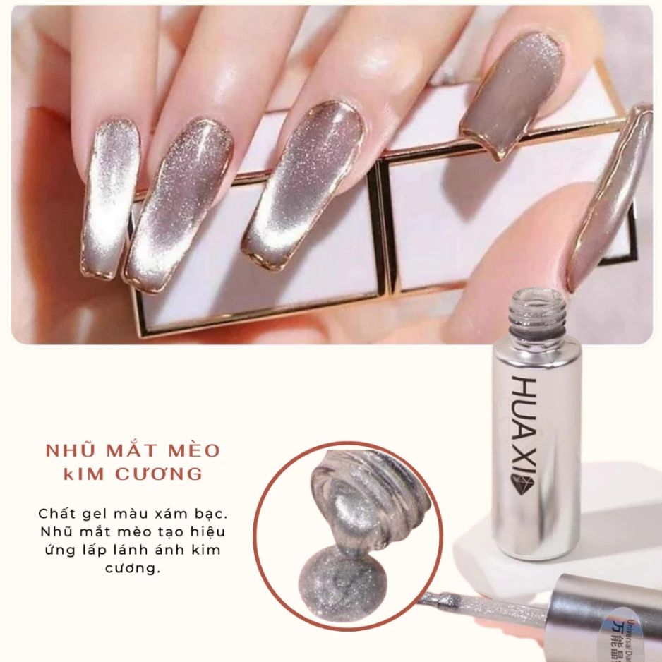 Sơn Gel Mắt Mèo Huaxi Nhũ Kim Cương – Bạc / Vàng / Cầu Vồng 3D