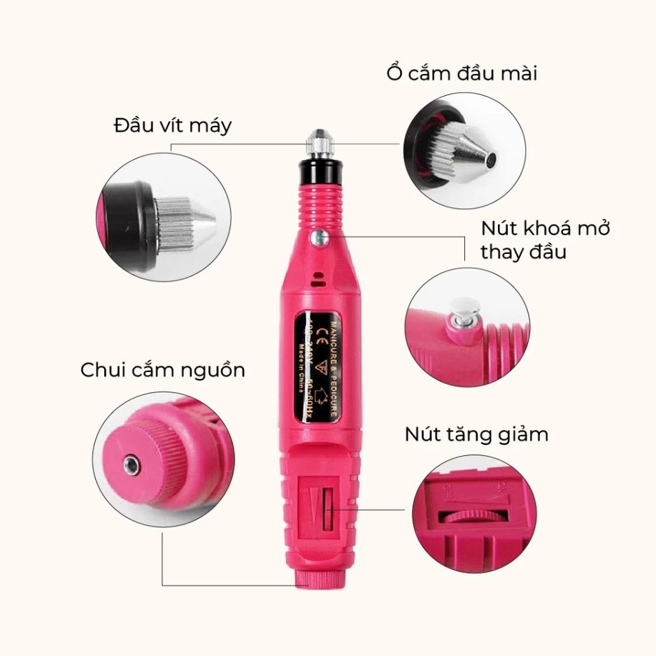 Máy Mài Móng Mini Cầm Tay Đa Tốc Độ Kèm Bộ Đầu Mài