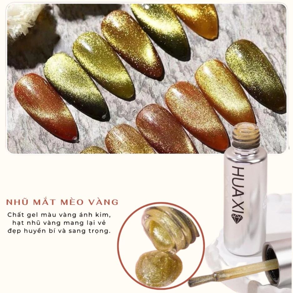 Sơn Gel Mắt Mèo Huaxi Nhũ Kim Cương – Bạc / Vàng / Cầu Vồng 3D
