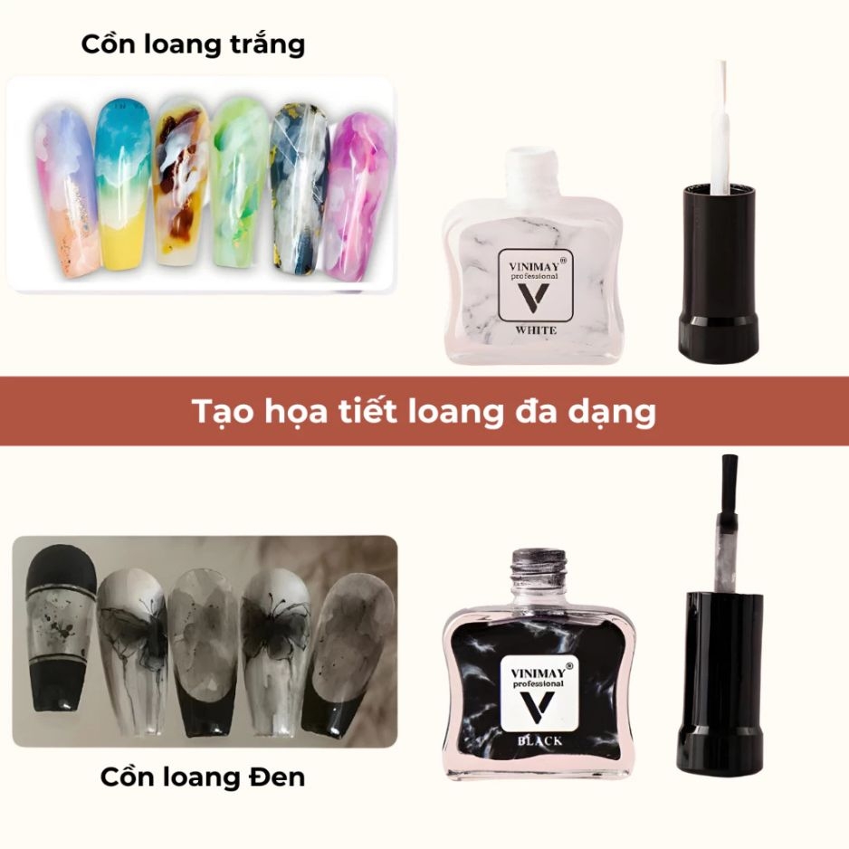 Cồn Loang Vinimay Trắng Đen Trong Suốt Tạo Hiệu Ứng Loang Nail Nghệ Thuật