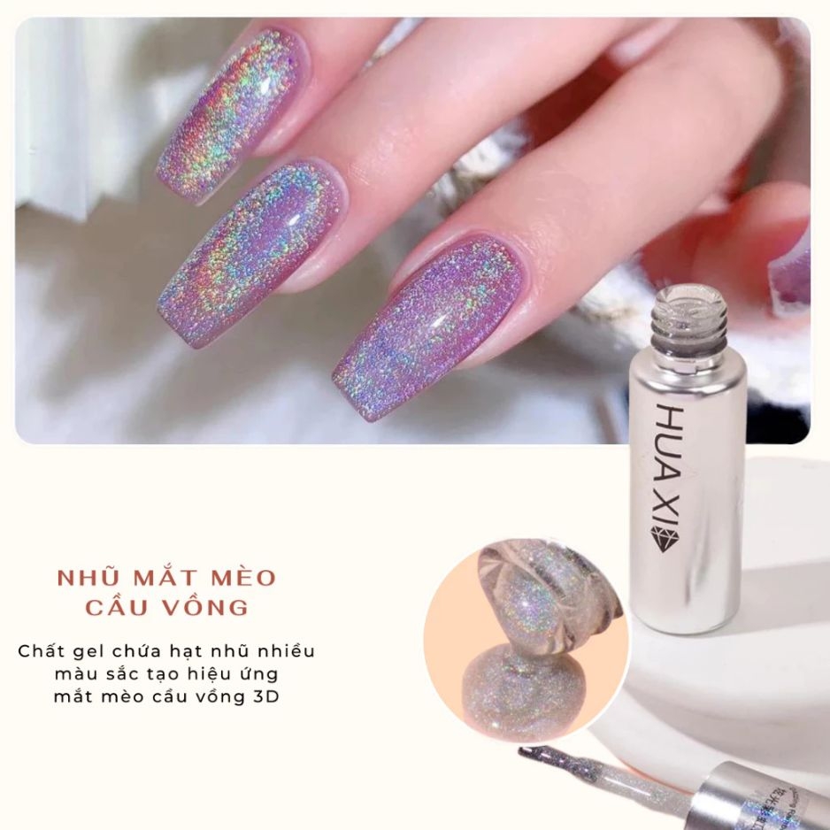 Sơn Gel Mắt Mèo Huaxi Nhũ Kim Cương – Bạc / Vàng / Cầu Vồng 3D
