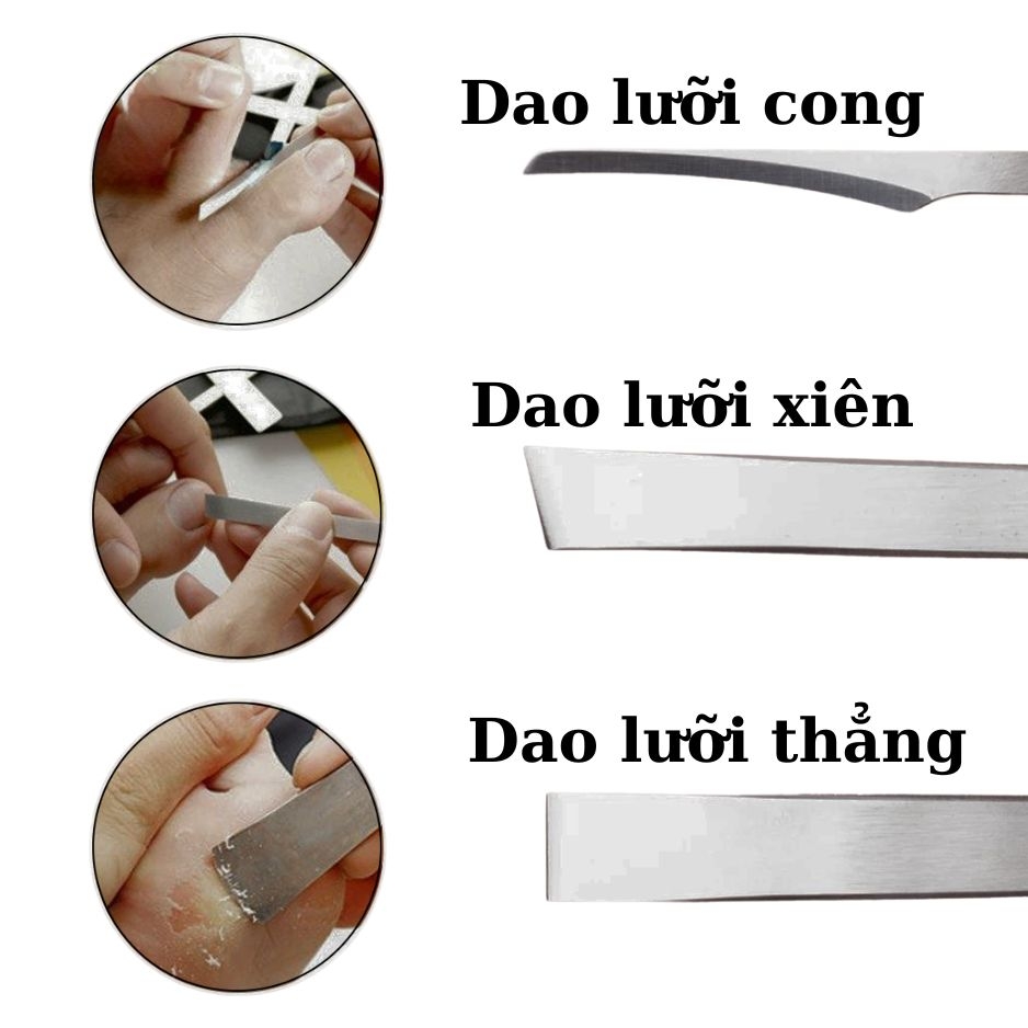 Bộ Dao Lấy Khóe Móng 3 Cây – Dao Lưỡi Cong, Thẳng, Xiên Chuyên Dụng Pedicure