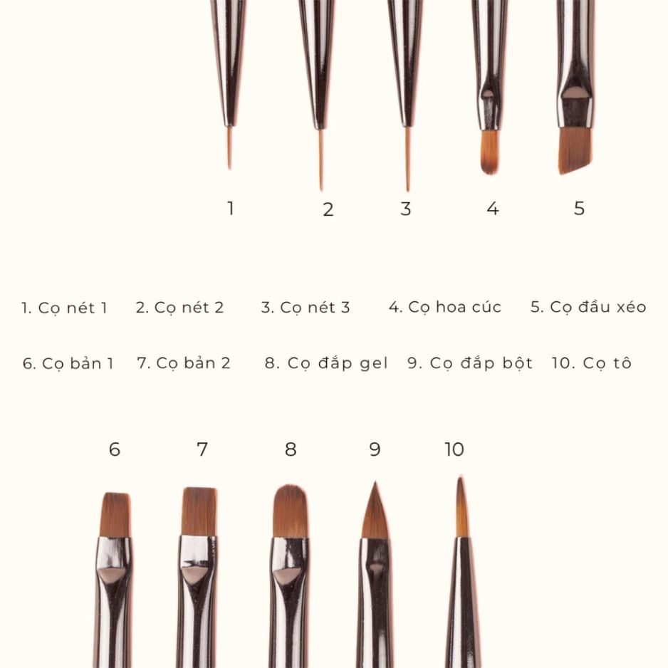 Bộ 10 Cọ Nail Lawei Chính Hãng Đầy Đủ Đầu Cọ Chuyên Dụng
