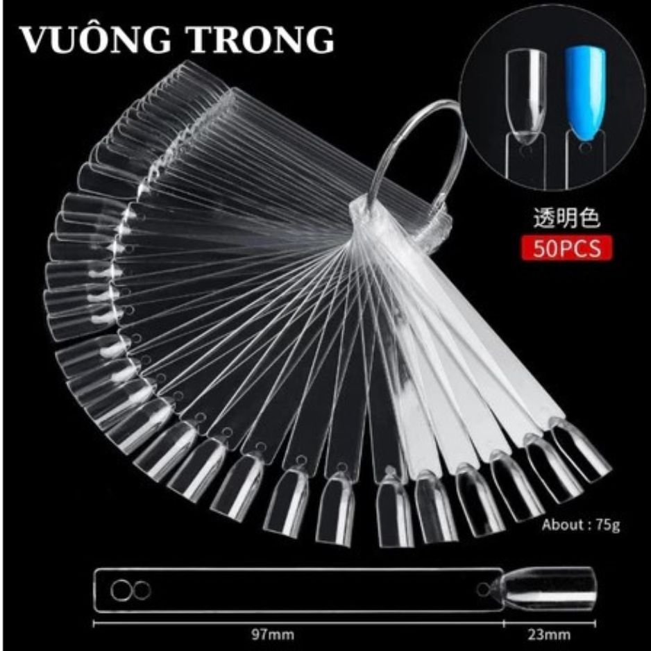 Móng Que Tập Sơn Vuông – Bảng Màu Nail 50 Tips (Trắng/Đen/Trong/Đục) Trưng Bày Màu Sơn