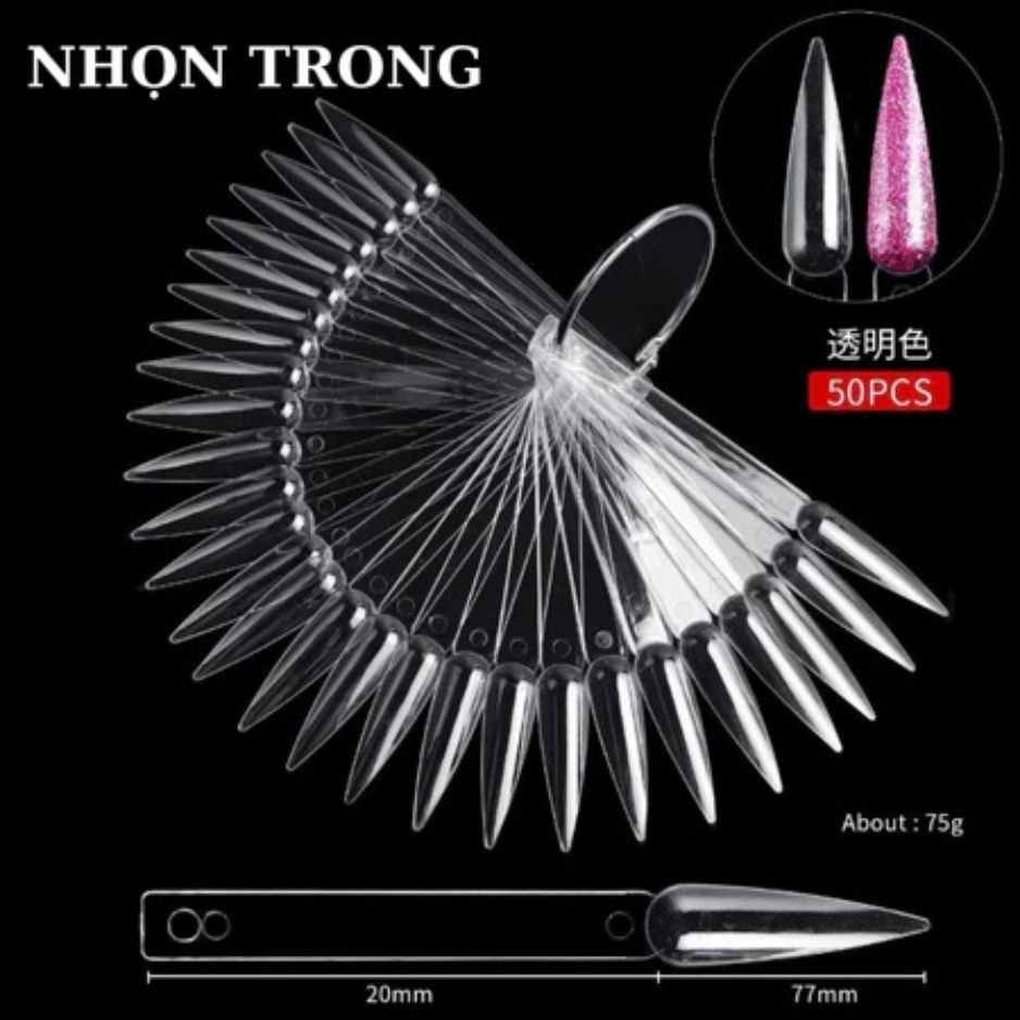 Móng Que Tập Sơn Nhọn 50 Tips – Bảng Màu Nail (Đen / Trắng / Trong / Đục) Trưng Bày Nail Art