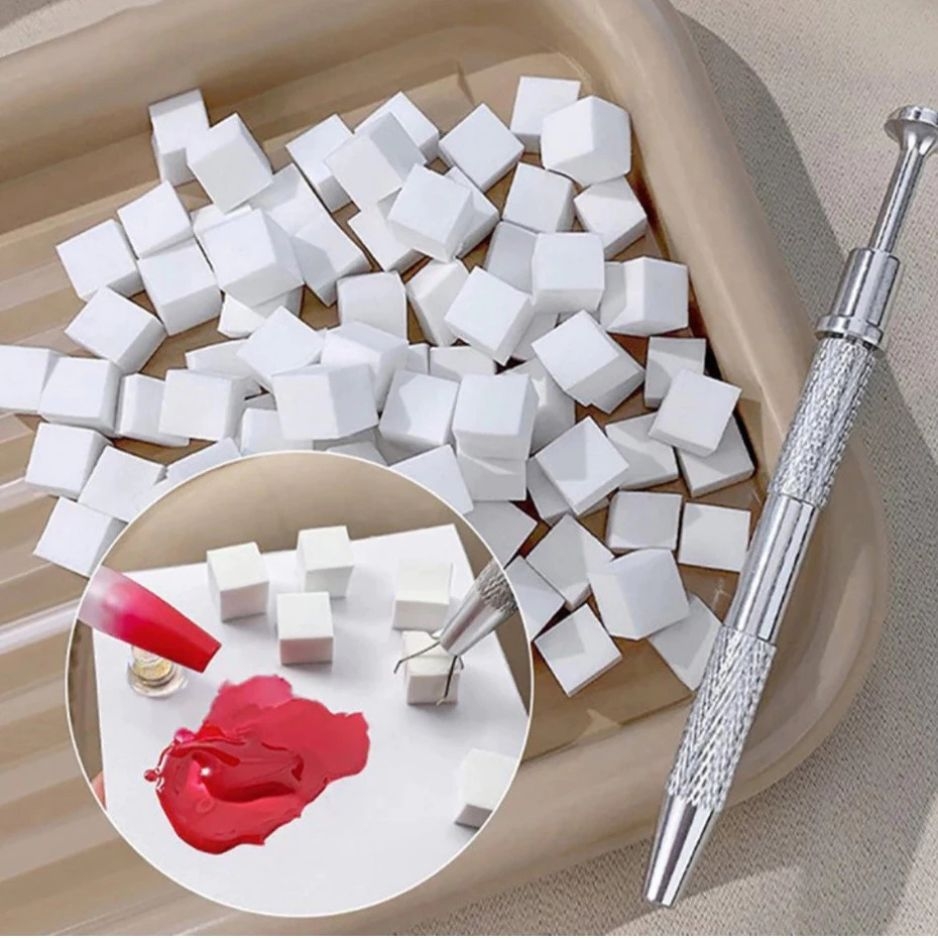 Hộp 100 Mút Dặm Ombre Nail Kèm Cán Gắn Mút