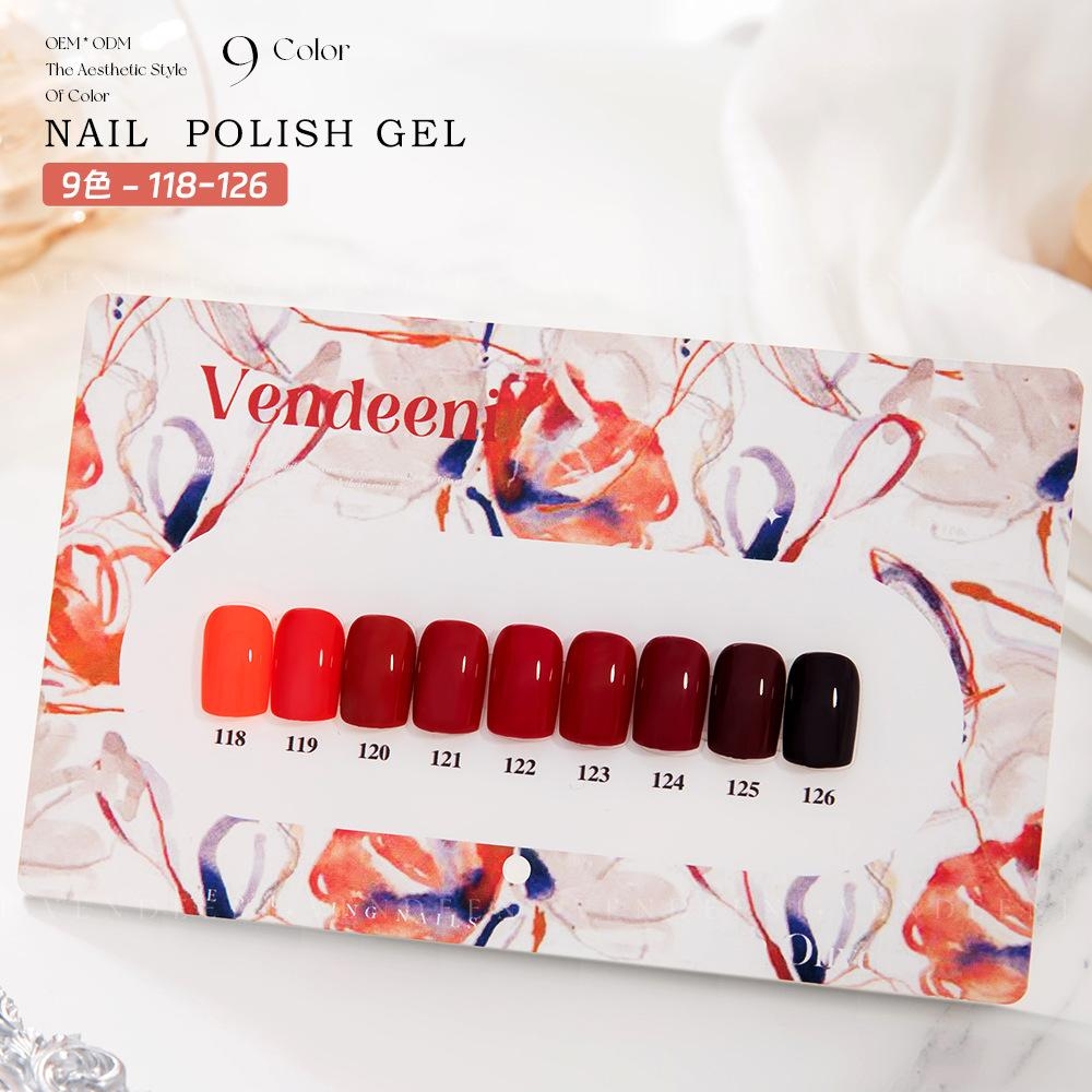 Set Sơn Gel Vendeeni 9 Màu Chính Hãng – Bảng Màu Trendy Nude & Đỏ Hot Trend
