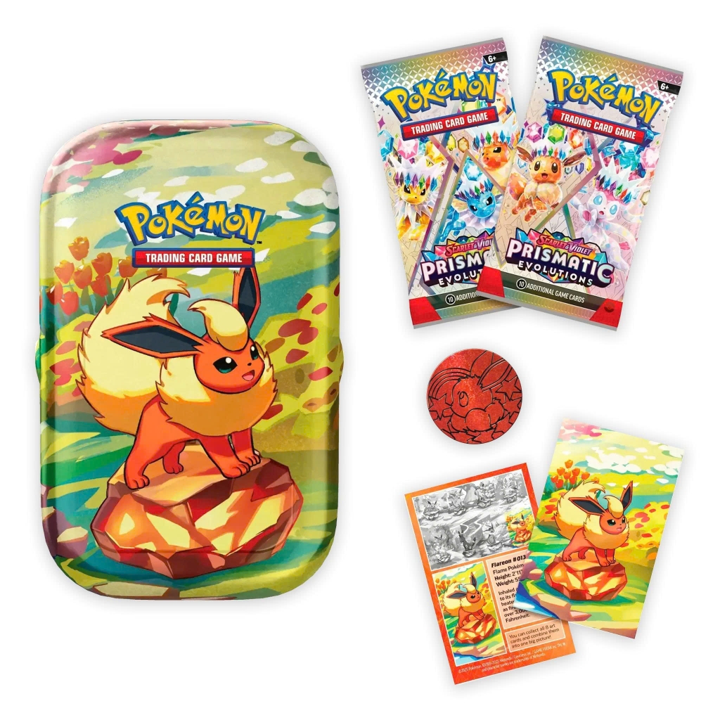 Hộp Thẻ Bài Pokemon Prismatic Evolutions Mini Tin Flareon