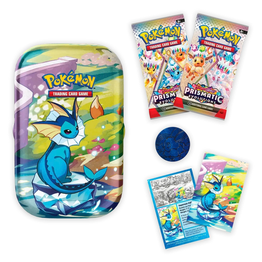 Hộp Thẻ Bài Pokemon Prismatic Evolutions Mini Tin Vaporeon