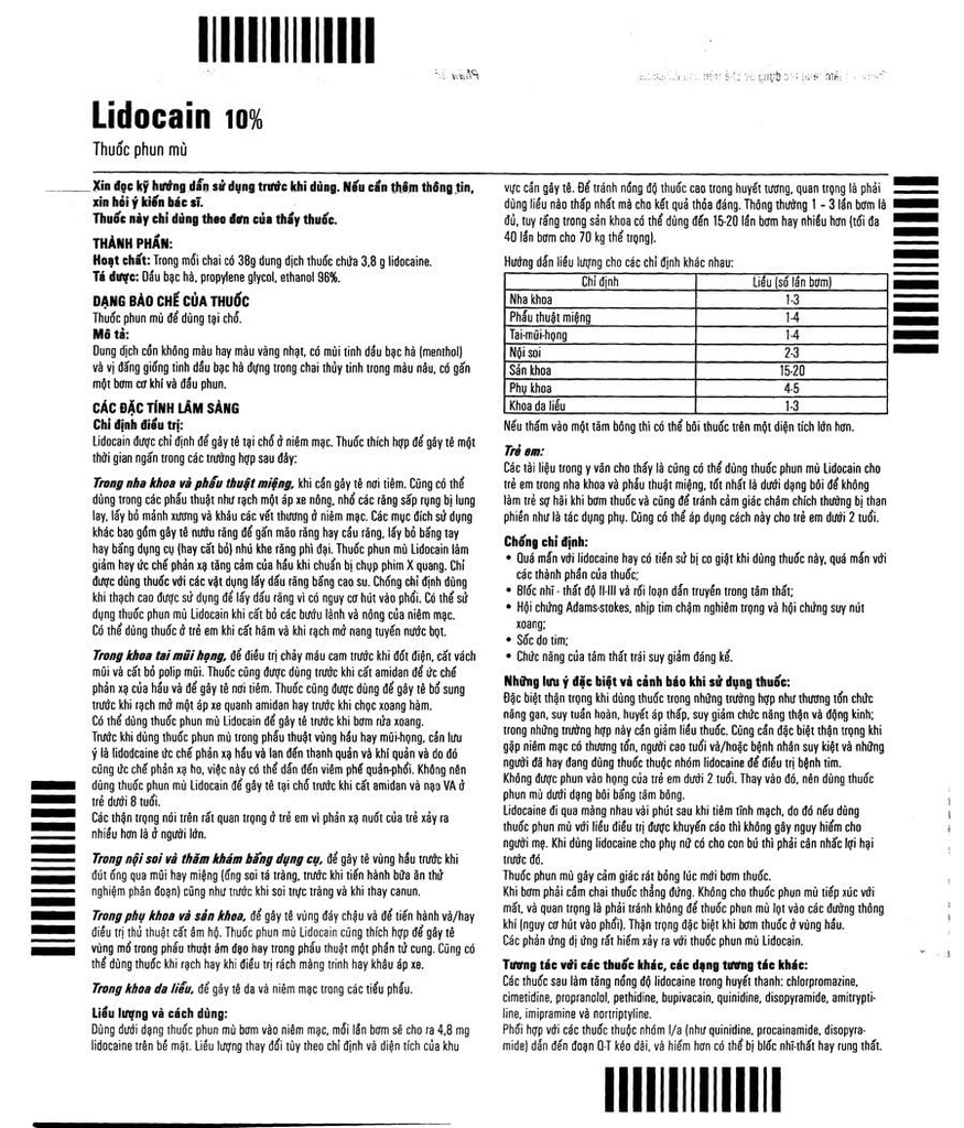 Thuốc tê xịt Hungary Lidocain 10% gây tê tại chỗ
