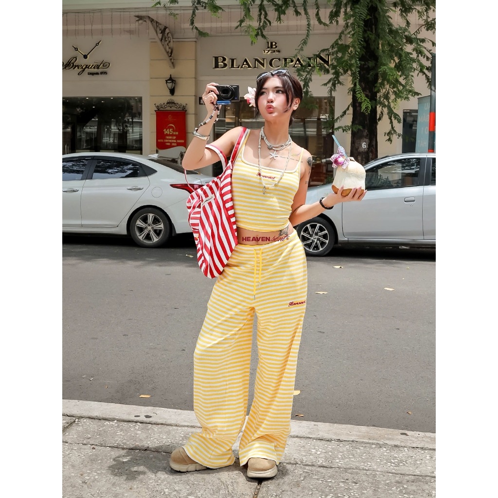 [BST HÈ 2026] Áo 2 Dây Sọc Thêu Logo HeavenSent Đi Chơi Đi Biển - HS_TS002