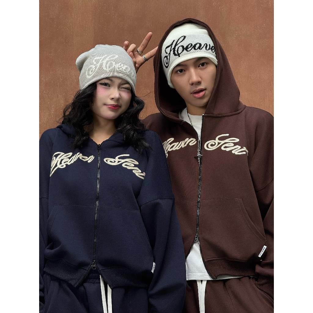 [NEW ARRIVAL] SET Hoodie Zip Ép Hàn 350Gsm PREMIUM Thêu Mắc Xích Heaven Sent - HS_CB002