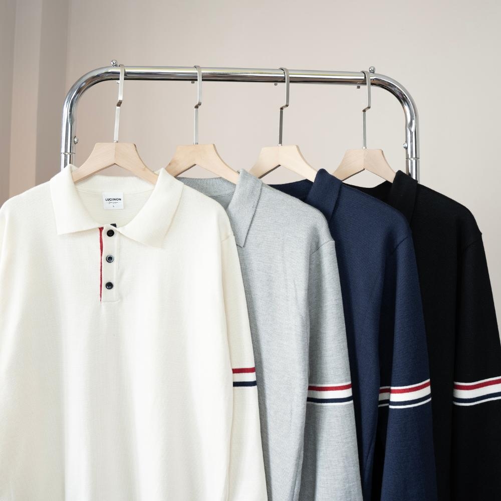 Áo Polo Nam Tay Dài LUMIX Chất Liệu Vải Dệt Kim Phối Sọc Cao Cấp, Classic, Sang Trọng - LUCIINON