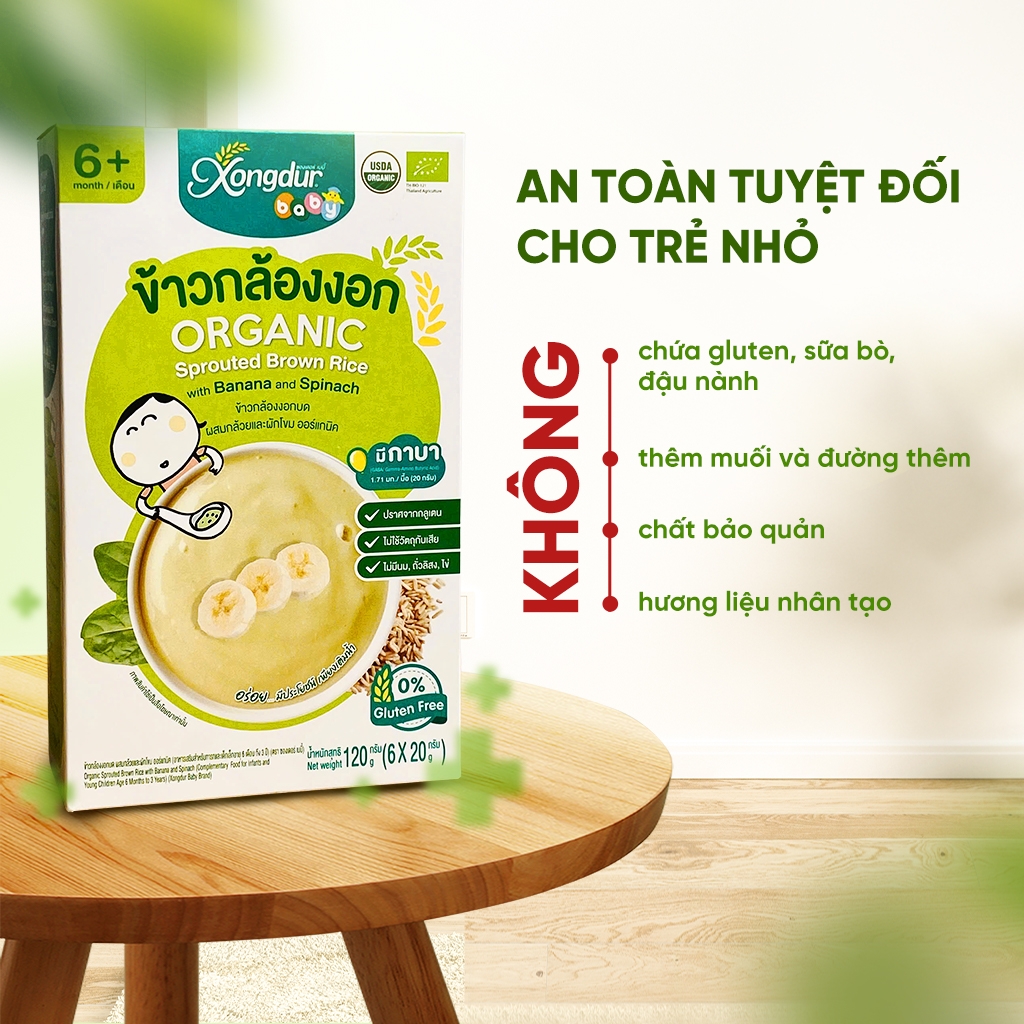 Bột ăn dặm Gạo lứt Organic Xongdur Baby vị Chuối và rau bina 120G