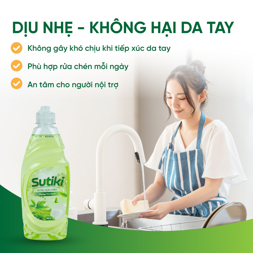 Nước rửa chén Sutiki hương trà xanh 400g