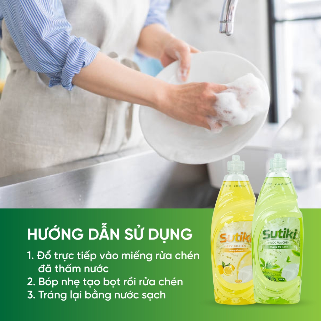 Nước rửa chén Sutiki hương trà xanh 750g