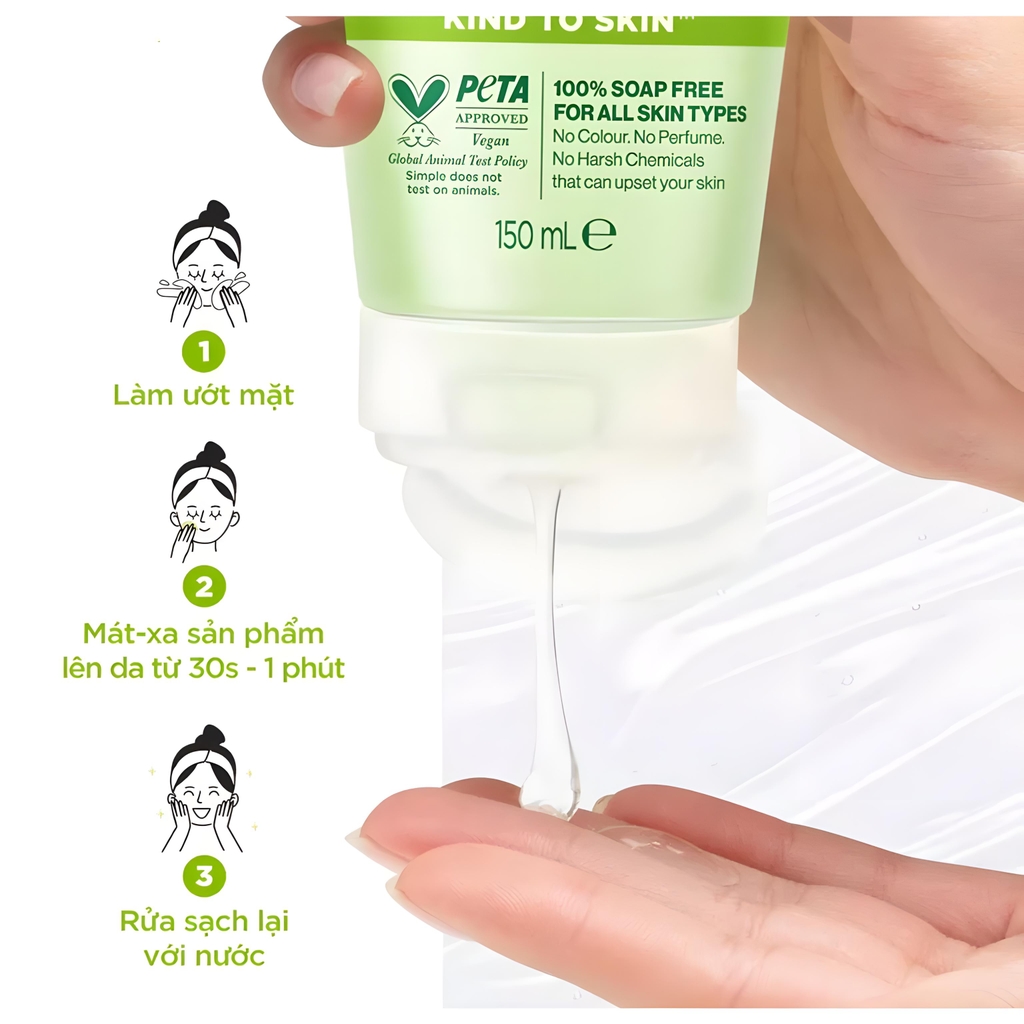 Sữa Rửa Mặt Simple 150ml Làm Sạch Dịu Nhẹ Cho Da Nhạy Cảm (TẶNG KÈM Nước tẩy trang 200ml)